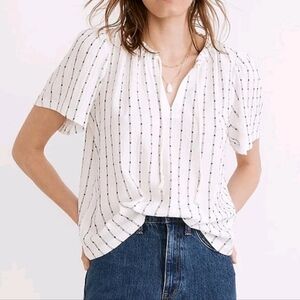 Madewell Embroidered Stripe Black & White Boho Peasant Tunic Top L